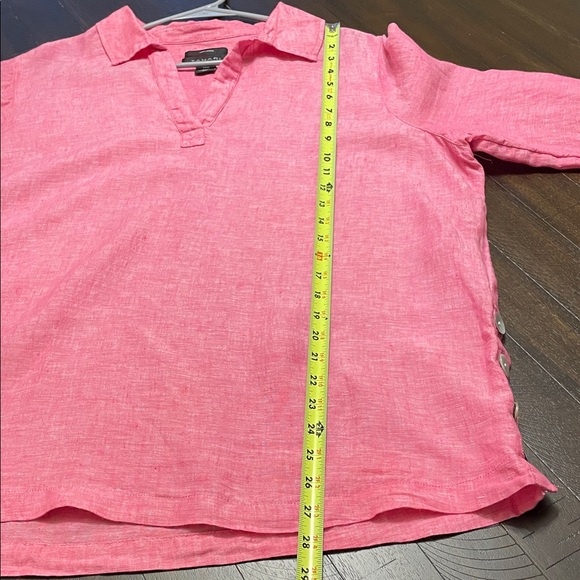Tahari Linen Pink Collared Tunic Top - Picture 6 of 9